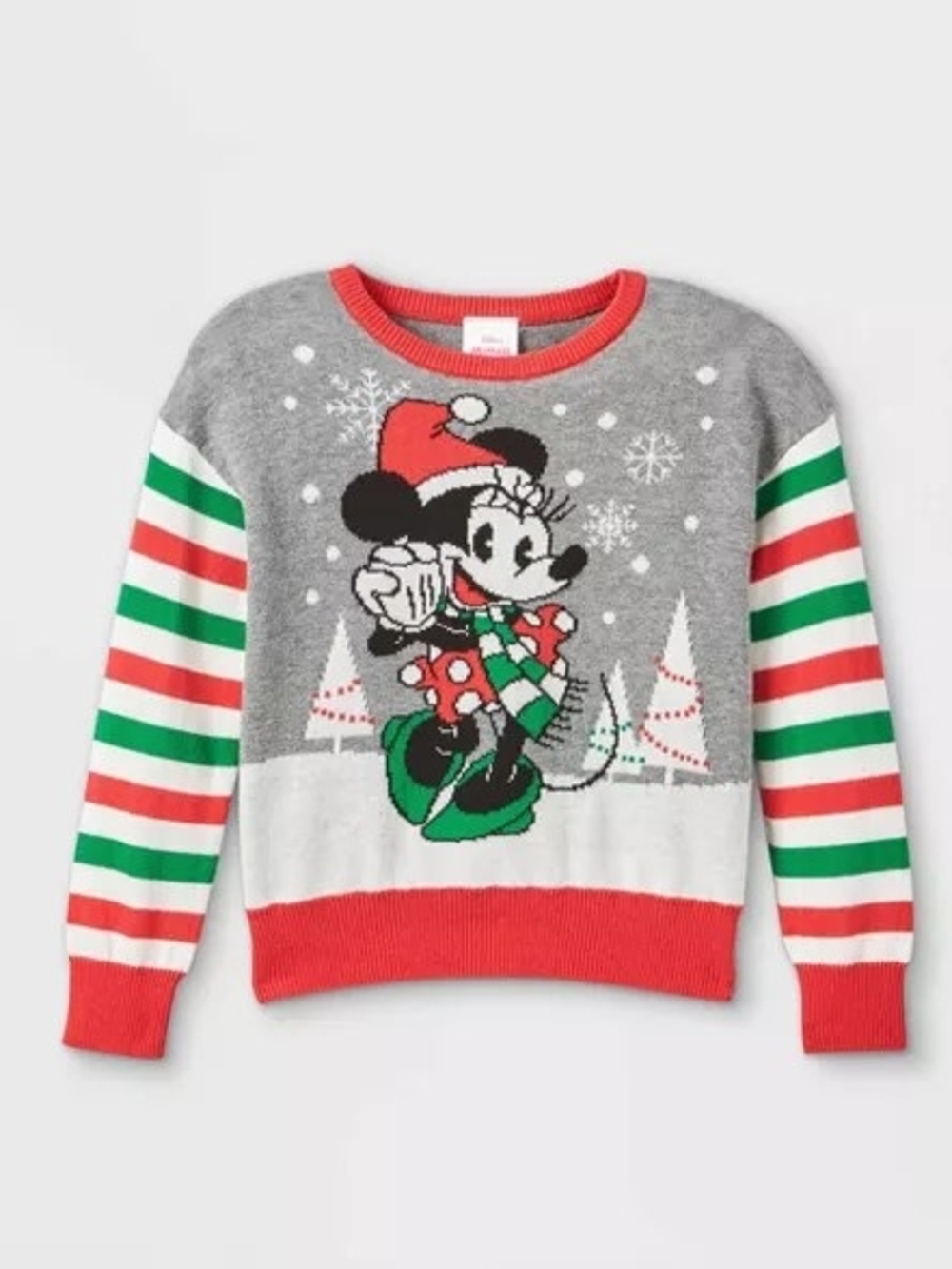 Disney Junior Minnie Mouse Christmas Sweater - Gray, Red & Green
